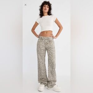 Stradivarius Leopard Straight Leg Jeans
